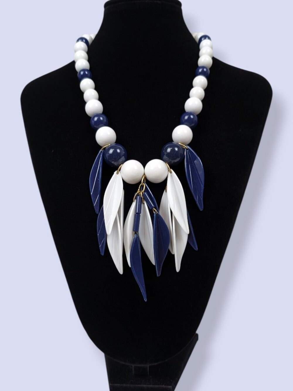 Vintage Blue & White Beaded Statement Necklace